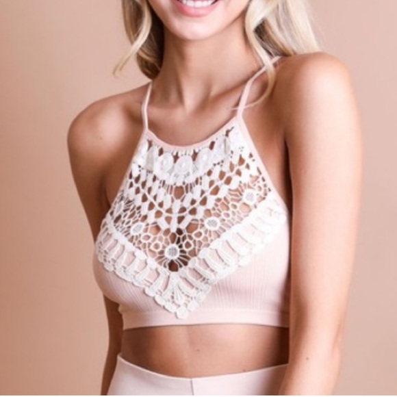 LAST 1 XS/S PINK New Edgy Chic Crochet High Neck Bralette - Picture 5 of 7
